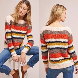 Anthropologie / Numph Striped Boat Neck Sweater